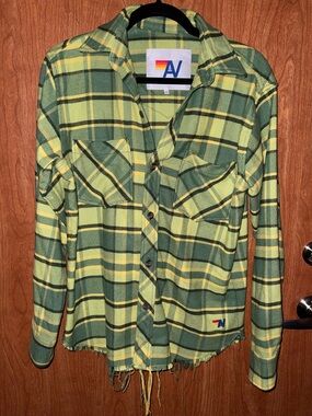 Aviator Nation Flannel Western Shirt in Avocado Plaid